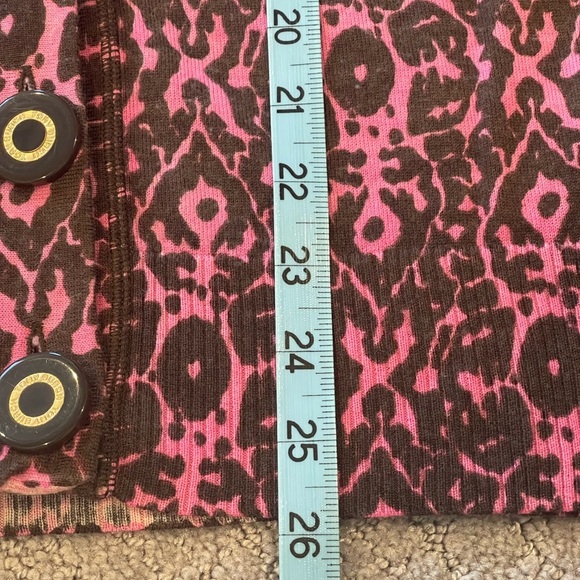 Tory Burch Merino Wool Cardigan Sweater, Pink and Brown Print, Logo Buttons, S - Picture 9 of 15